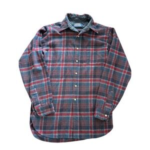 Pendleton VINTAGE 1970s Mens Plaid Wool Flannel Shirt Size M Long Made in USA